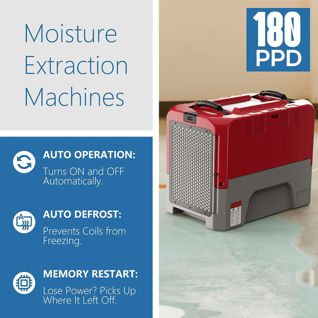 ALORAIR 180 PPD Commercial Dehumidifiers with Smart WiFi, Crawl Space Basement dehumidifier with Pump, Industry Water Damage Unit, Compact, Portable, Memory Starting, 5 Years Limited Warranty