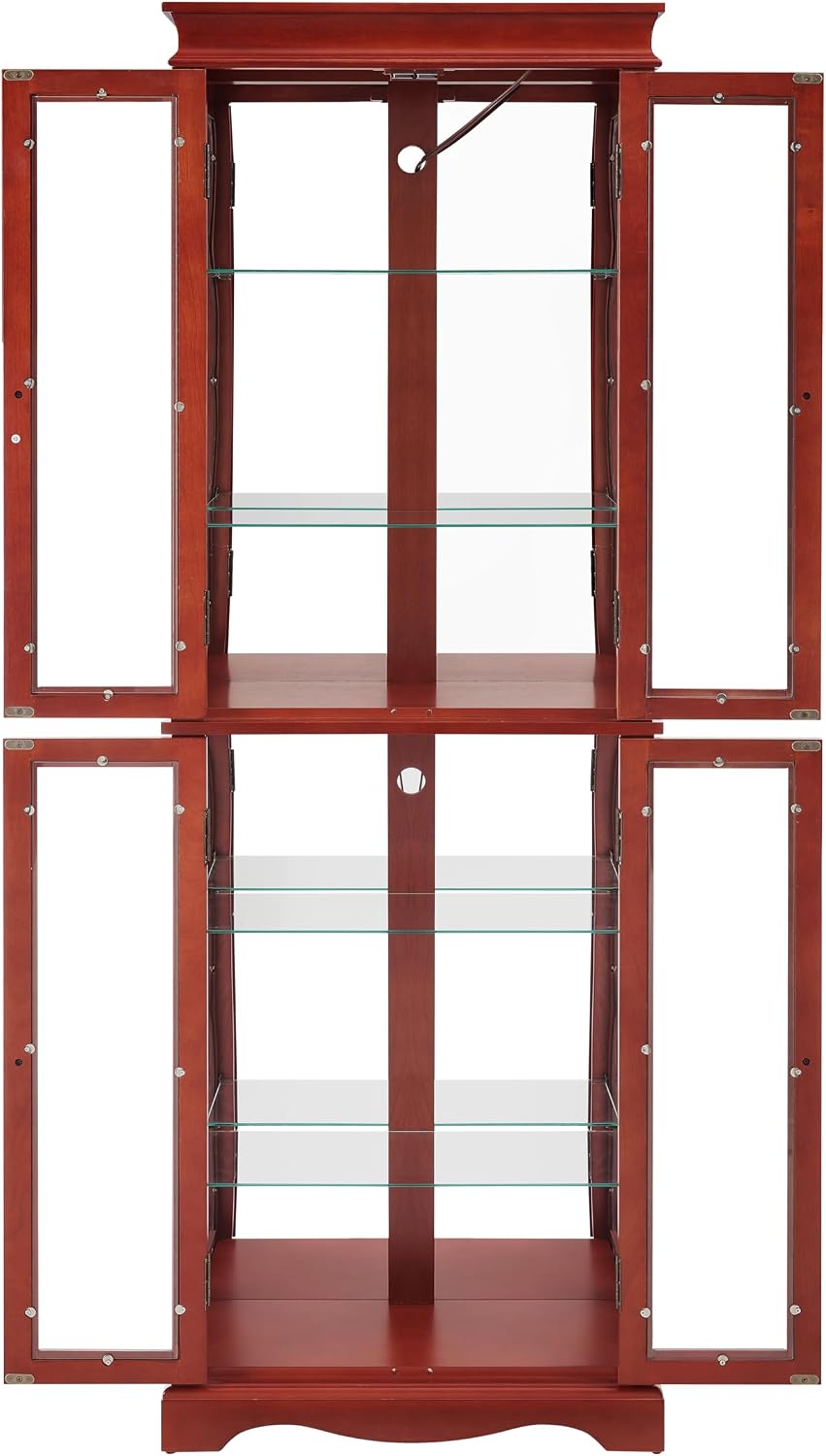 Lighted Glass Curio Cabinet with Lights & Adjustable Shelves,Curio Display Cabinet with Wood Frame,Corner Cabinet for Kitchen,Living Room,Office