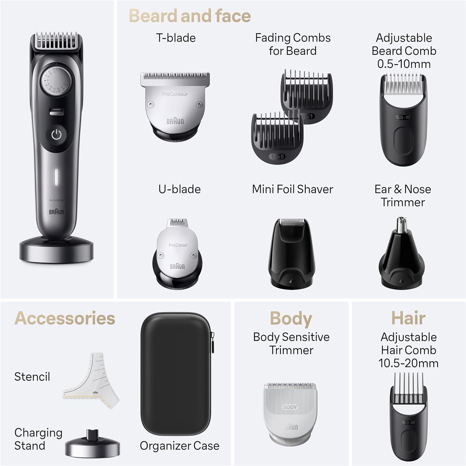 Braun Series 9 All-in-One Multi Grooming Kit for Men, 13-in-1 Beard Trimmer, Body Groomer, Hair Clipper and Manscaping for Face & Body, 9440