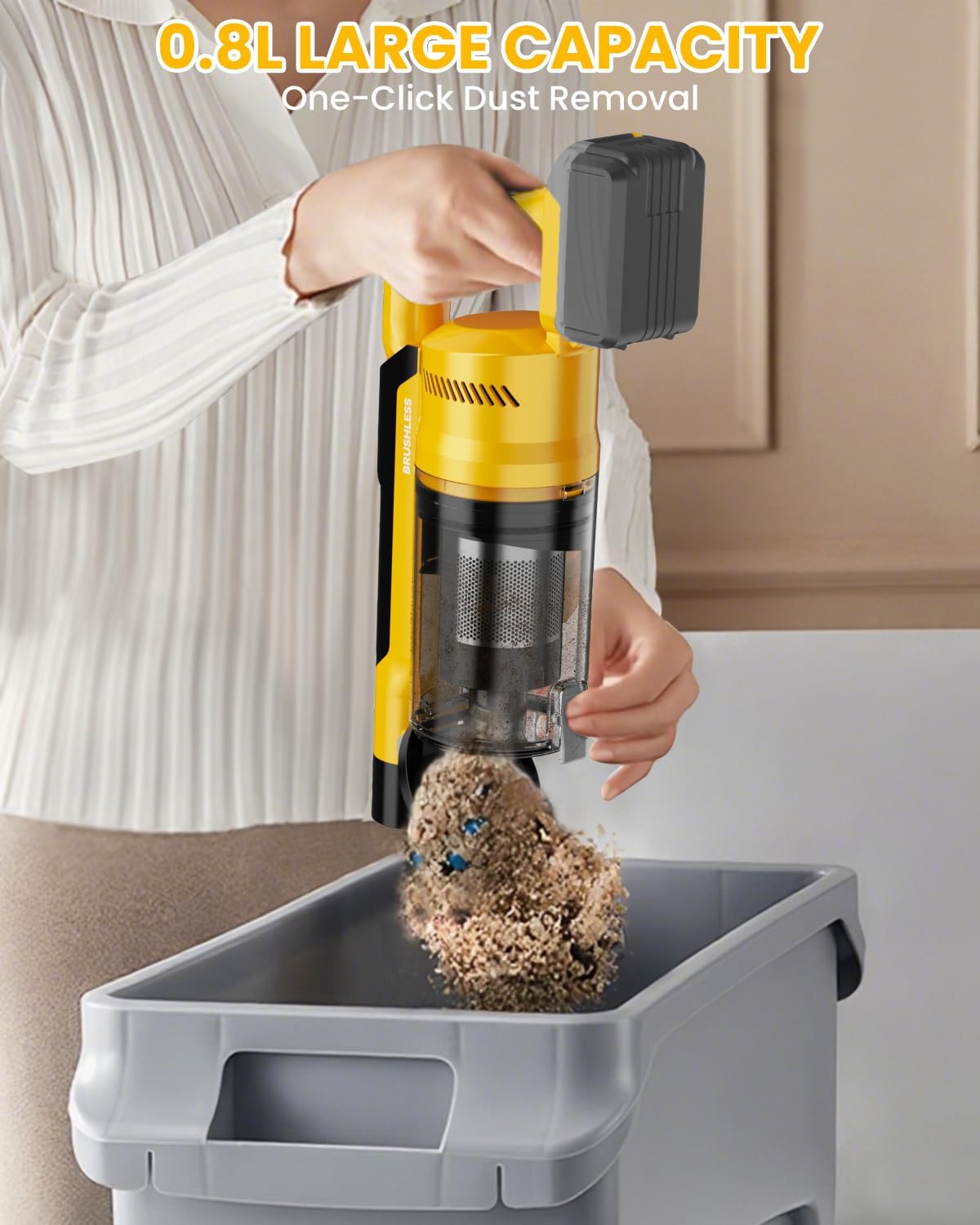 Cordless Vacuum Cleaner for DeWalt Battery, 7-in-1 Lightweight Stick Vacuum with HEPA Filter, 35KPA Suction, 350W Brushless Motor, 3 Modes for Carpet, Floor, Car (Battery Not Included)