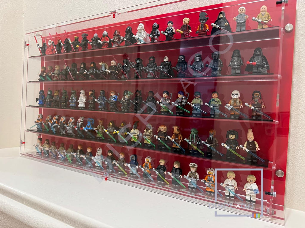 Wall Mounted Display case for up to 100 Lego® Minifigures. Display Case Collectibles Display Box Wall Mount Figure Display Protected Clear for Small Objects Lockable Removable Front