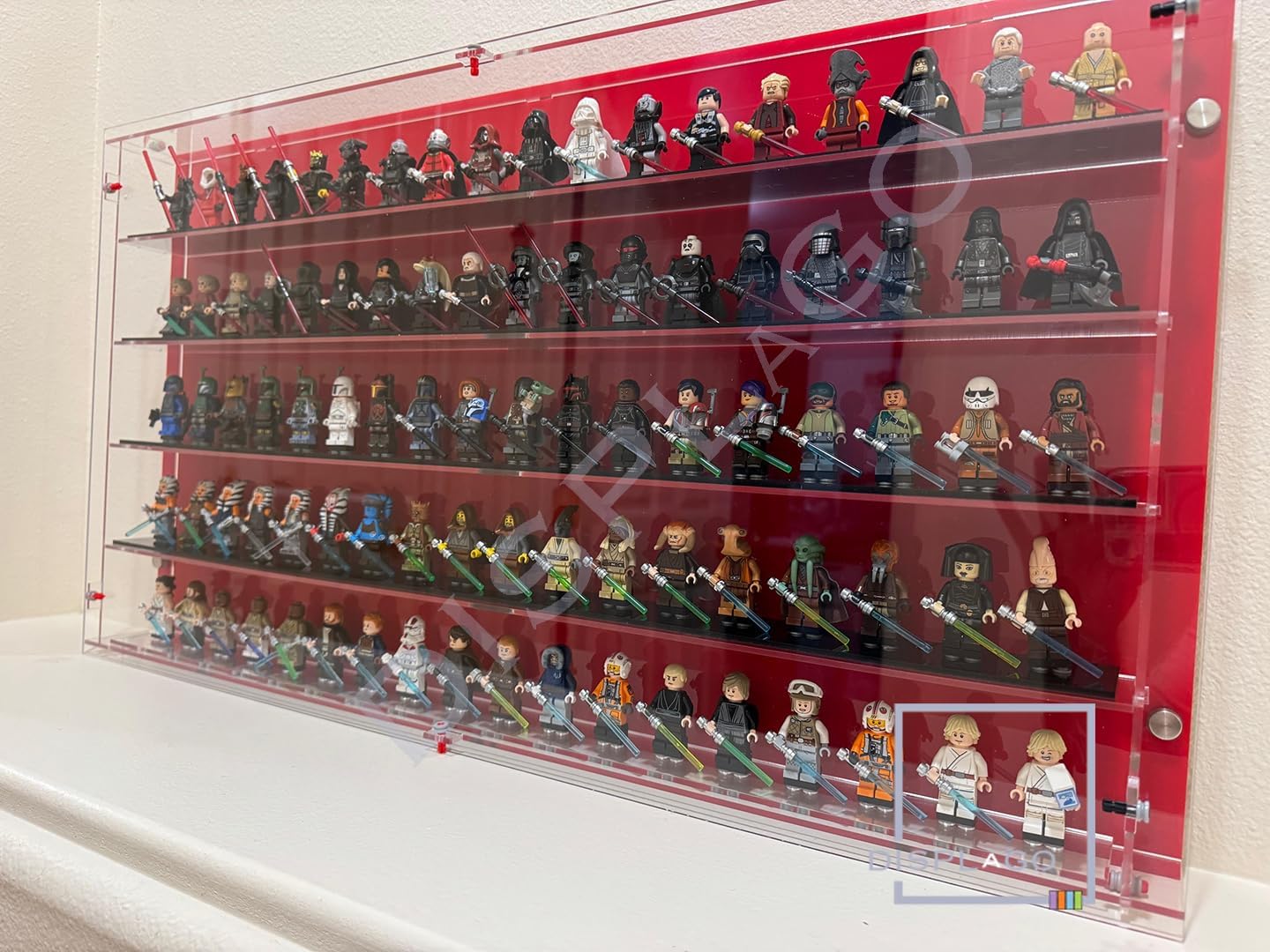Wall Mounted Display case for up to 100 Lego® Minifigures. Display Case Collectibles Display Box Wall Mount Figure Display Protected Clear for Small Objects Lockable Removable Front