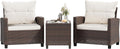 Shintenchi 3 Pieces Patio Furniture Set, PE Rattan Wicker 3 Pcs Patio Set, Outdoor Furniture Set with Two Outdoor Chairs and Table, Conversation Set for Garden, Poolside, Balcony, and Porch(Beige)