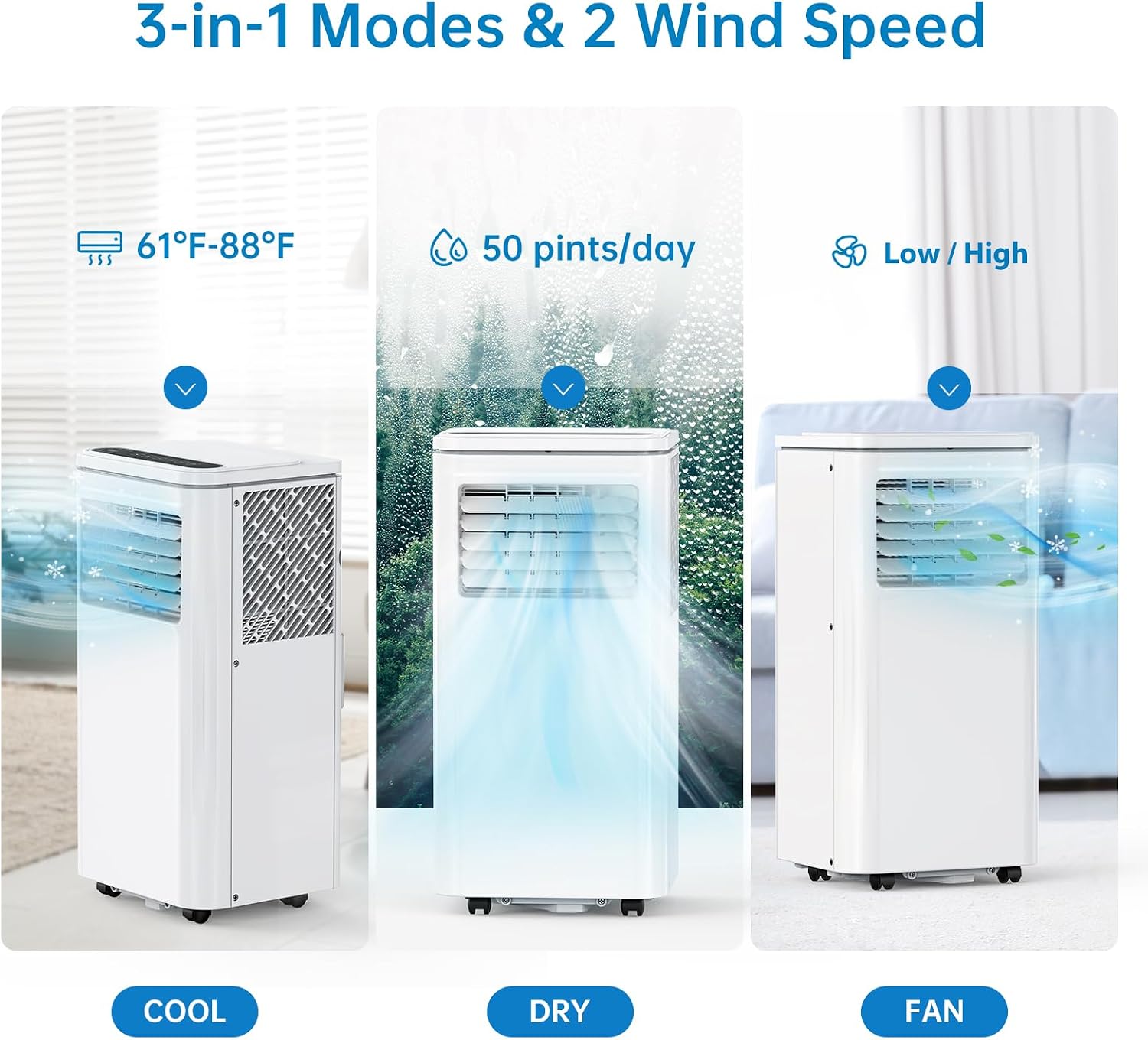 10,000 BTU Portable Air Conditioners, 3-in-1 ModesUp to 450 Sq.Ft.,LED Display, Remote Control, 24H Timer, Quiet Floor AC with Window Installation Kit,for Bedroom.