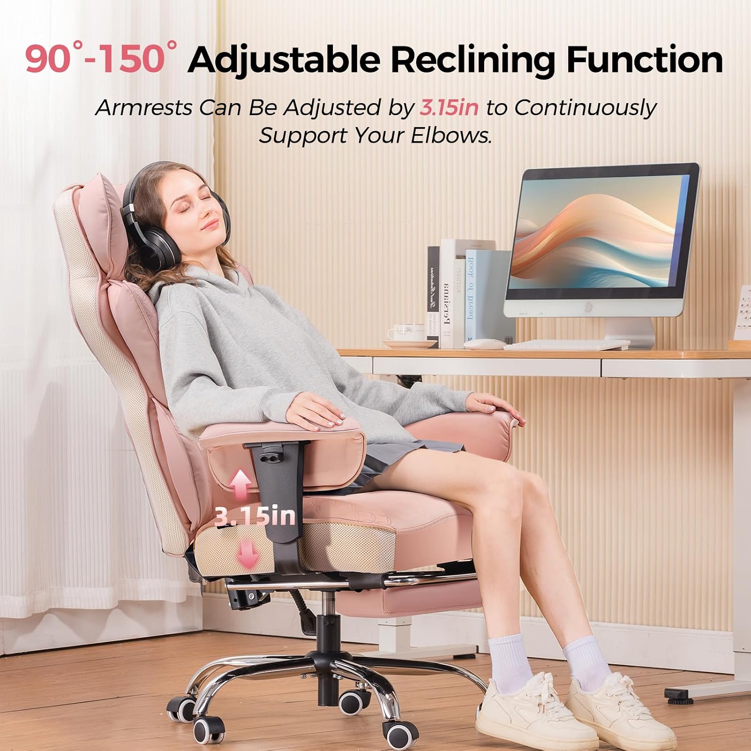 GTPLAYER Big and Tall Gaming Chair 400lbs Heavy Duty Office Chair with Foot Rest & Ergonomic Pocket Spring Lumbar Support, High Back 3D Saddle Shaped Cushion for Back Pain Relief, Pink