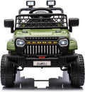 12V Ride On Car for Kids Electric Vehicle Toddlers Battery Powered Truck Car Toy with Remote Control, 4-Wheel Suspension, Battery Display, LED Lights, Music, for Boys Girls, Army Green
