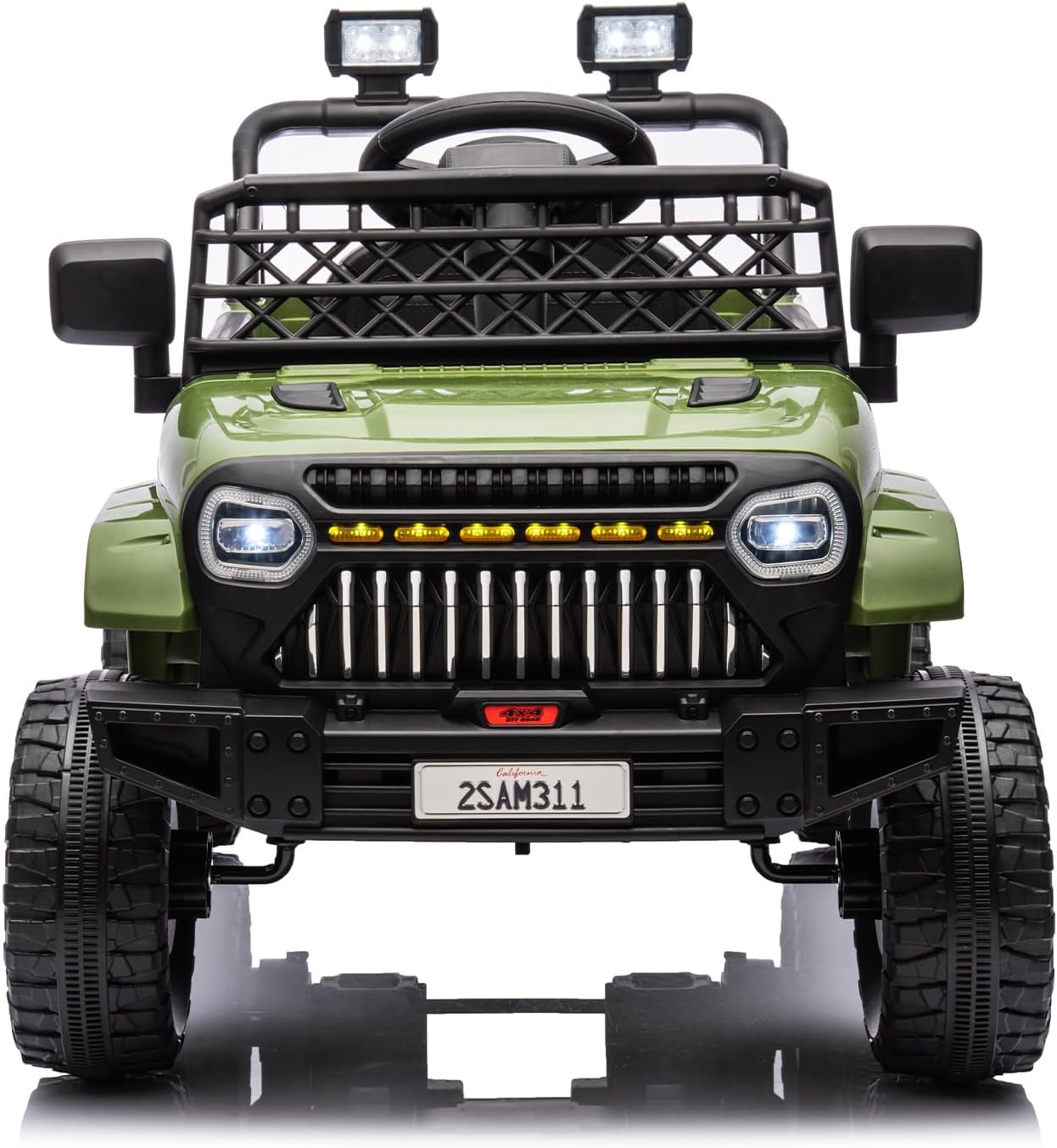 12V Ride On Car for Kids Electric Vehicle Toddlers Battery Powered Truck Car Toy with Remote Control, 4-Wheel Suspension, Battery Display, LED Lights, Music, for Boys Girls, Army Green