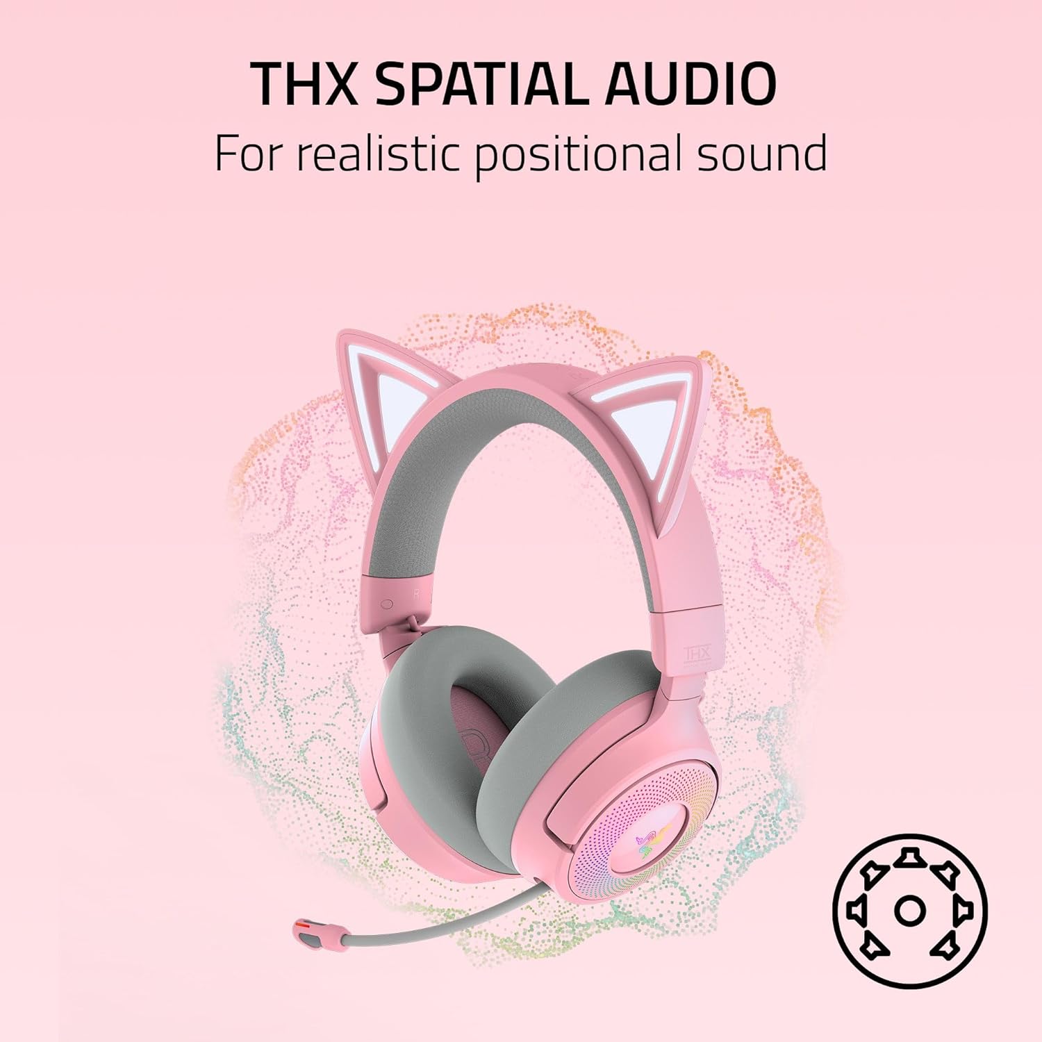 Razer Kraken Kitty V3 Pro Wireless RGB Gaming Headset: Chroma RGB Kitty Ears - 2.4 GHz, Bluetooth 5.3, USB A - Super Wideband Mic - 40mm Drivers - THX Spatial Audio - Comfortable Ear Cushions - Pink