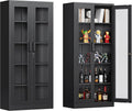 Display Cabinet with Glass Doors, Display Case Cabinet for Collectibles, Curio Display Cabinet with 4 Adjustable Shelves, 71'' Glass Display Cabinet for Home Office (Black), MSC-0818