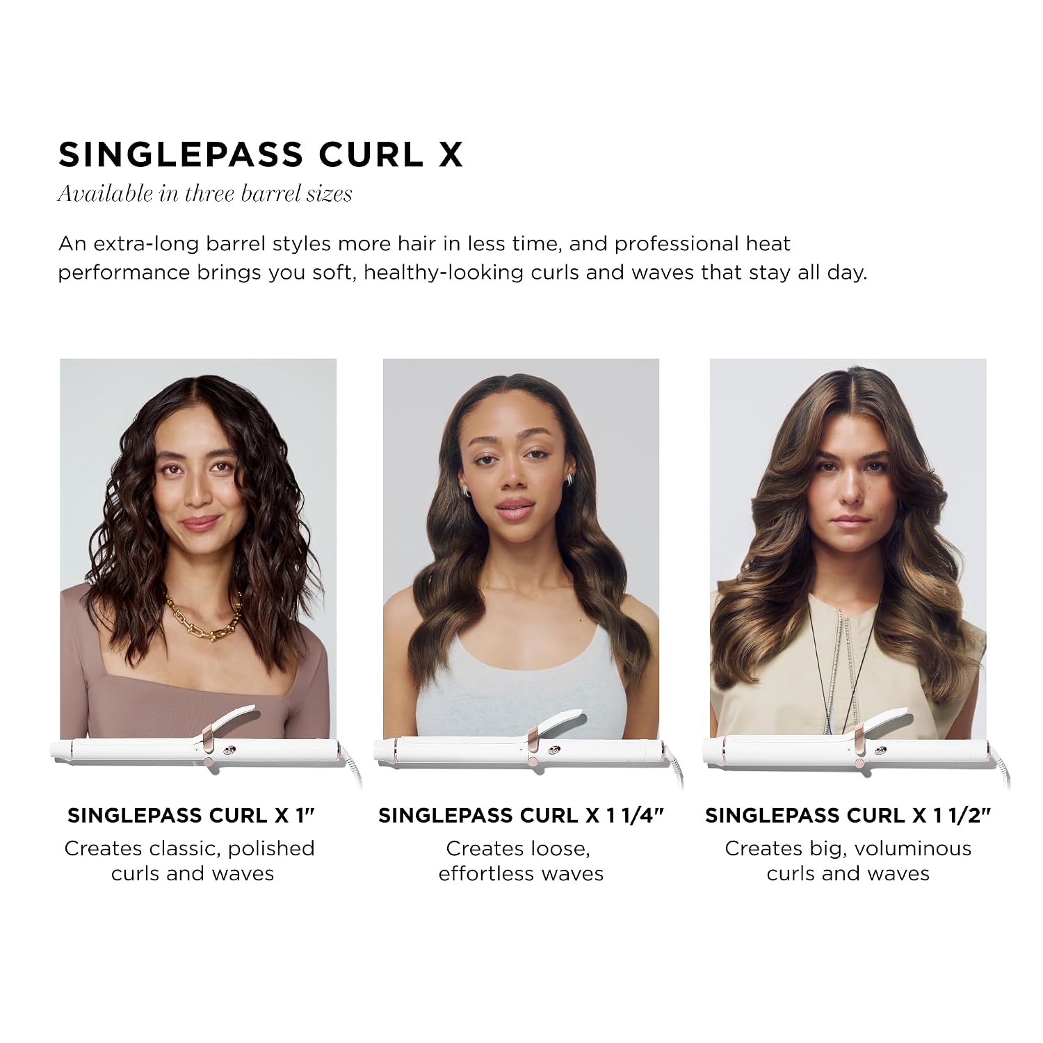 T3 SinglePass Curl X Extra-Long Barrel 1', 1.25', 1.5' Curling Iron with 9 Heat Settings and Ceramic Barrel for Fast Styling and Lasting Results on All Hair Types
