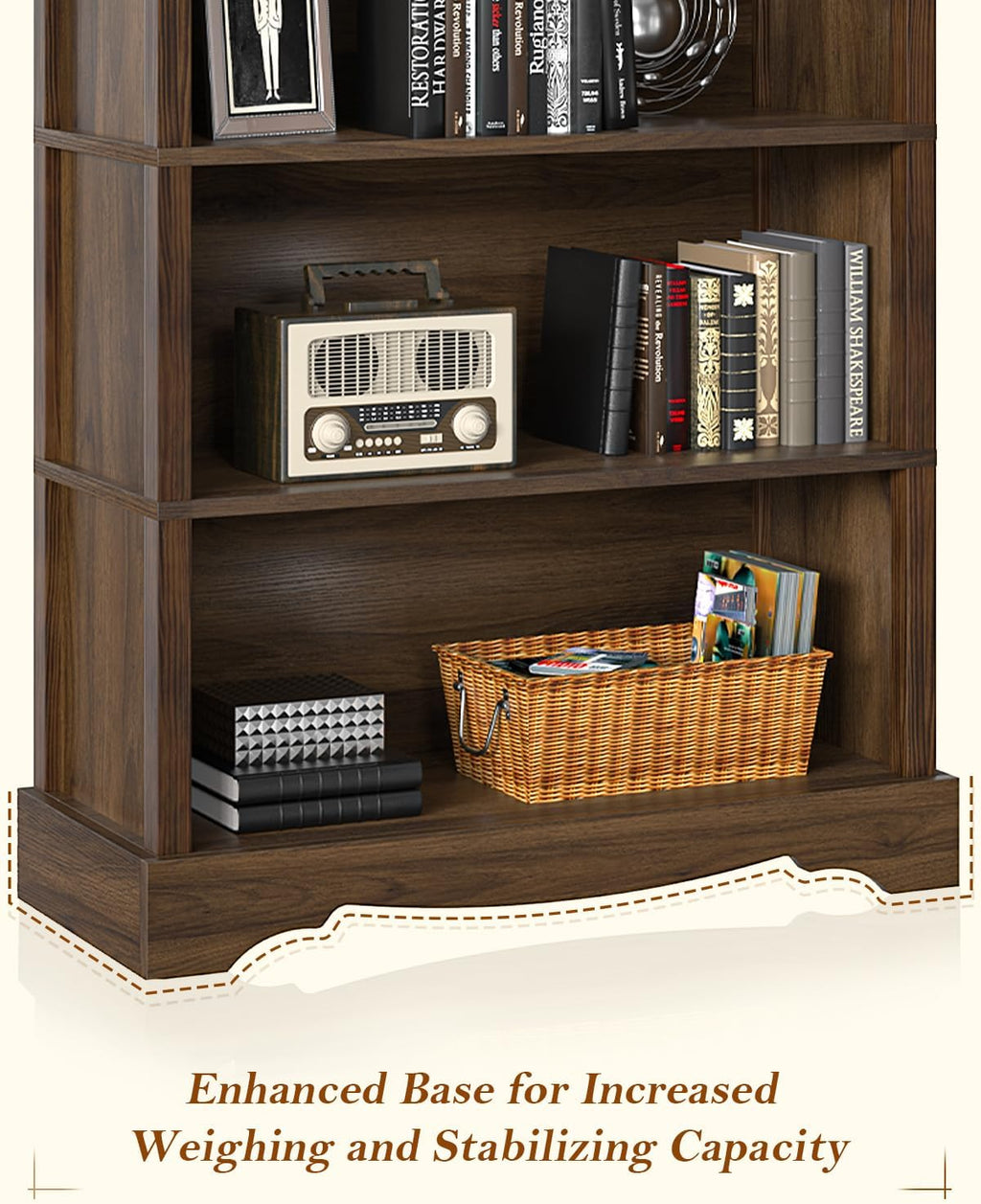 TVU 5-Tier Wooden Bookshelf, 31.5' W x 65' H ×9.9' D Bookshelf with Storage, Floor Standing Modern Style Display Bookcase for Living Room, Office, Study Room, Entryway, Brown
