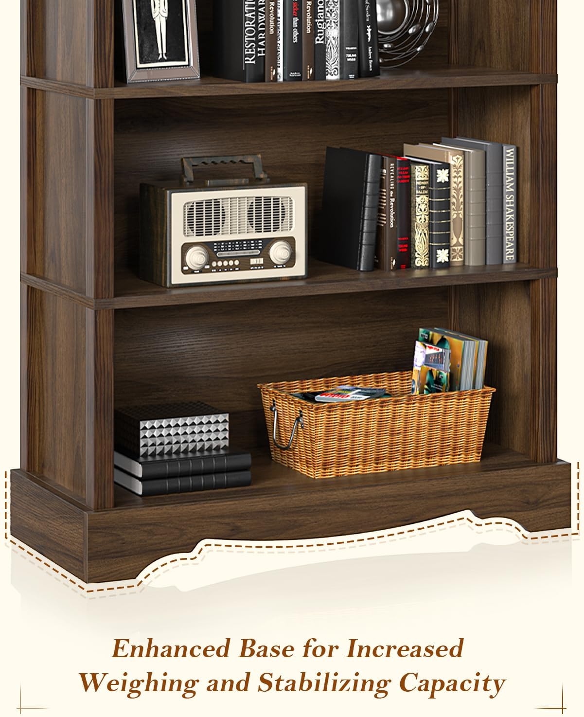 TVU 5-Tier Wooden Bookshelf, 31.5' W x 65' H ×9.9' D Bookshelf with Storage, Floor Standing Modern Style Display Bookcase for Living Room, Office, Study Room, Entryway, Brown