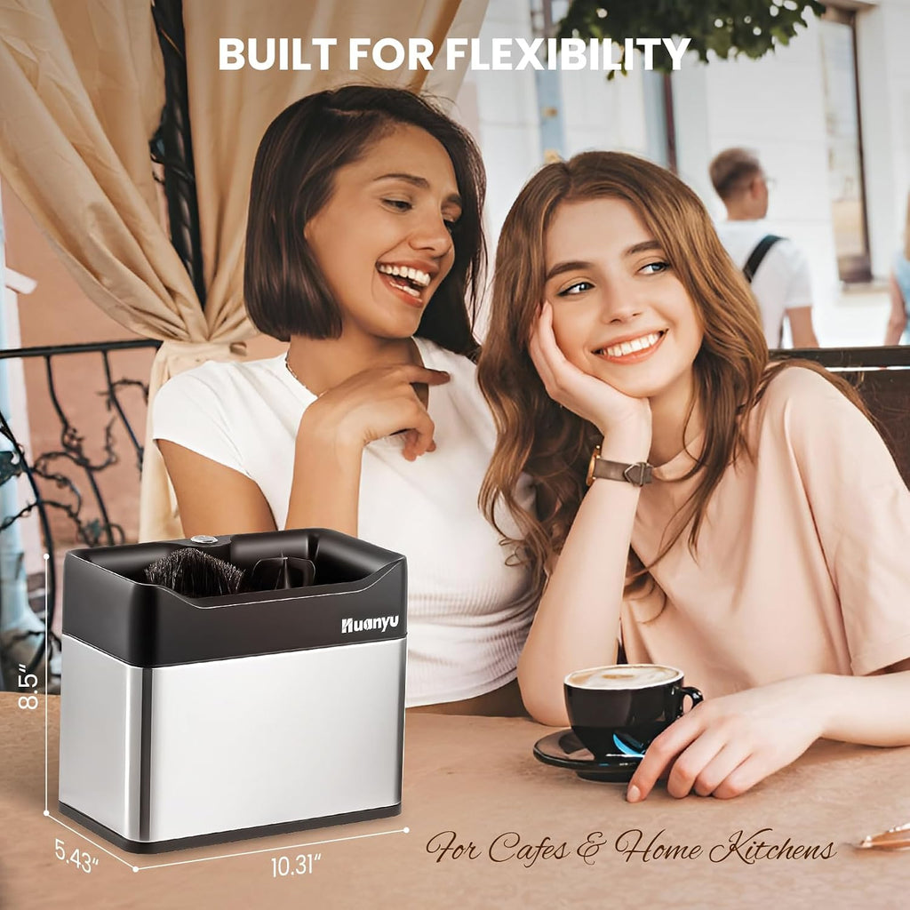 Huanyu Portafilter Cleaner Electric, 3L with Dual Brush Heads, 3 Scrapers for 58mm and 51mm Portafilters, Automatic Coffee Grounds Cleaning Machine