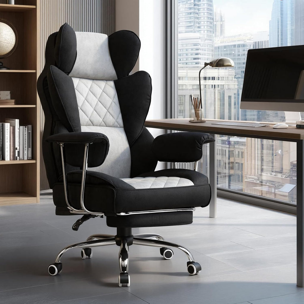GTPLAYER Gaming Chair,Office Chair with Pocket Spring Lumbar Support, Ergonomic Comfortable Wide Office Desk Computer Chair with Outward Fixed Soft Armrests and Footrest (Fabric, Black & Gray)