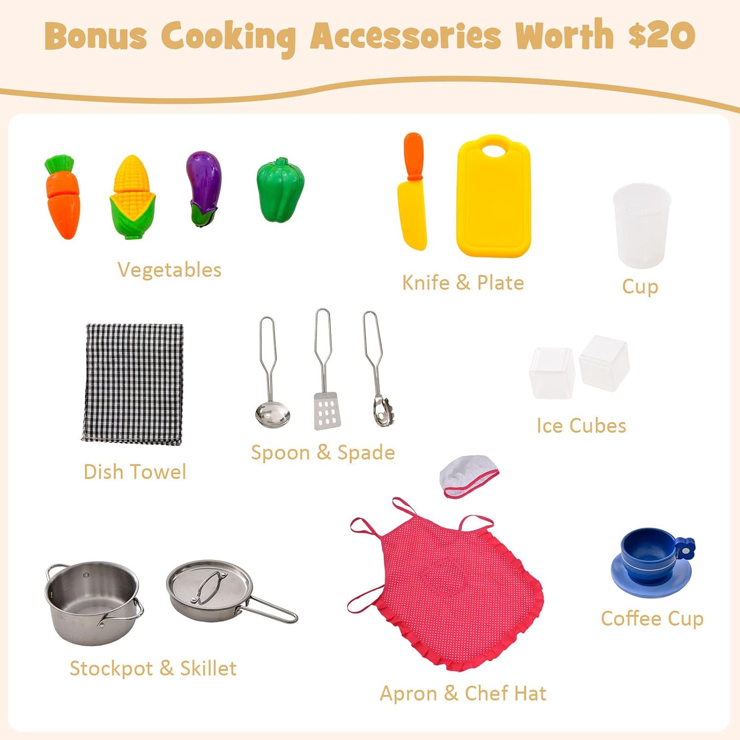 INFANS Kids Kitchen Playset with Lights, Toddler Wooden Pretend Cooking Set with Coffee Maker Ice Maker Stove Sink Microwave 2 Storage Bins, Simulation Play Kitchen Toy for Children Boys Girls