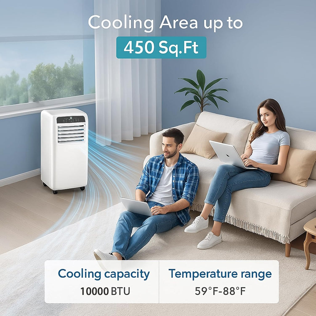 8,000 BTU Portable Air Conditioner, 3-in-1 Free Standing AC Unit with Cool, Dehumidifier & Fan Modes for Room up to 400 sq.ft, 2 Speeds with Remote Control, 24H Timer, Including Window Kit