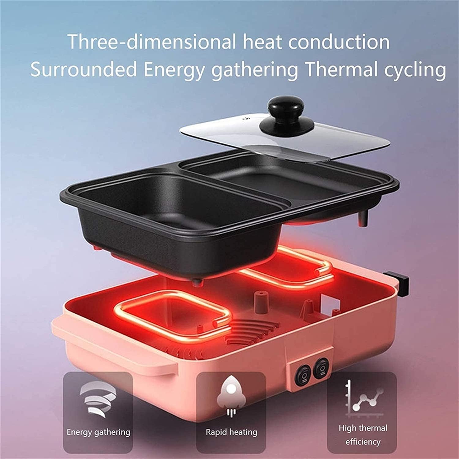 Indoor Korean Barbecue Grill Electric Skillet Grill Combo, Indoor BBQ Grill, Stew And Hot Pot With Non Stick Pan, Tempered Glass Vented Lid, 110v/220v Household Electric Grill Smokeless Removable (Co