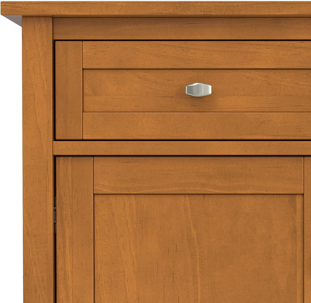 SIMPLIHOME Warm Shaker Storage Cabinet - 36 inch Wide Solid Wood 2-Shelf Entryway Storage Cabinet in Light Golden Brown, Transitional Accent Cabinet for Entryway with Drawers and Adjustable Shelves