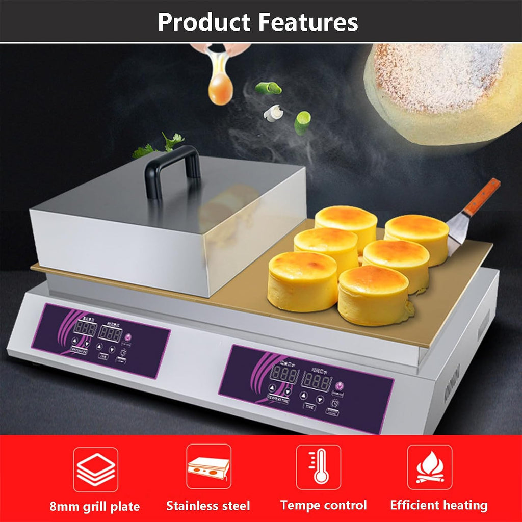 Electric Souffle Machine + Shovel + Gloves, 2600W Commercial Pancake Maker Non-stick Electric Contact Grill For Restaurant, Family Dinner, Dessert Store (Size: Double-head)