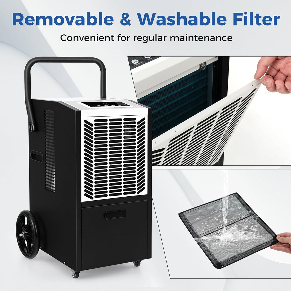 ARLIME 163 Pints Commercial Dehumidifier w/Pump & Drain Hose, Industrial Heavy Duty Portable Dehumidifier for Large Spaces, Basement, Warehouse, Water Damage Restoration, Up to 4500 Sq.Ft (White)