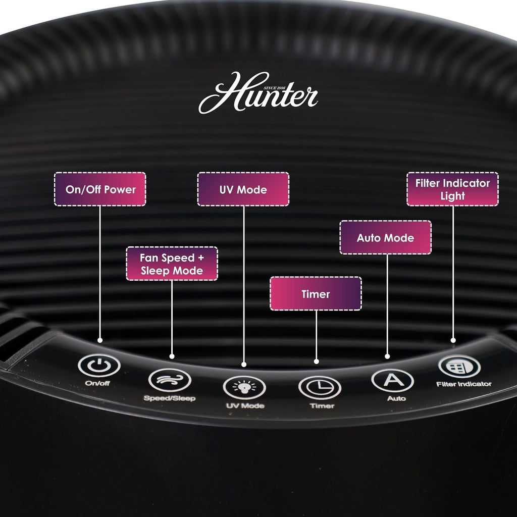 Hunter Fan Company Humidifier and Air Purifier In One, Advanced Filtration Air Purifiers for Home, Air Purifiers for Home Pets, Humidifiers for Bedroom and Humidifiers for Bedroom Baby, Grey/Silver