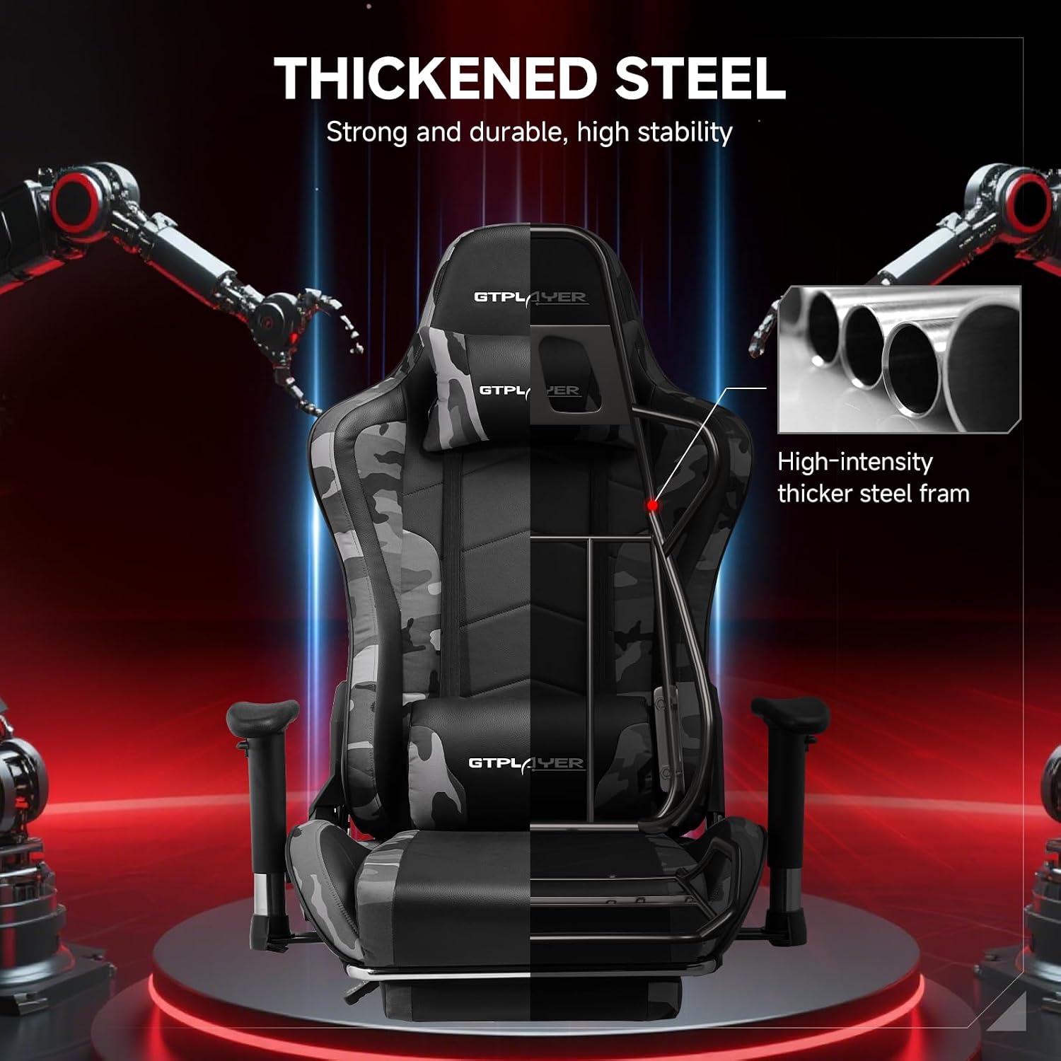 GTPLAYER Gaming Chair,Gamer Chair with Bluetooth and Adjustable Backrest,Seat Height Adjustable Computer Chairs with 3D Armrests,Video Game Chair with Footrest Speakers (Camouflage)