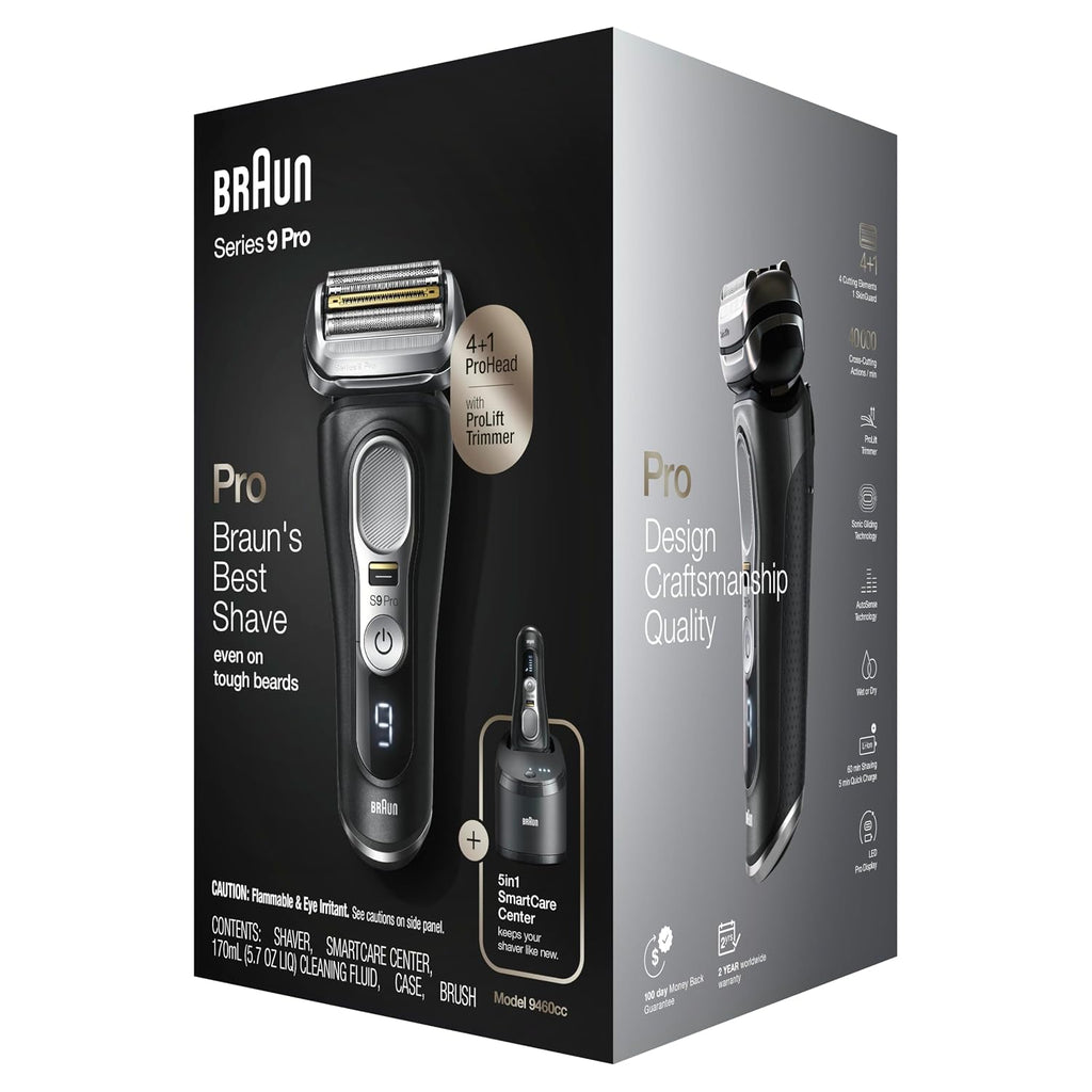Braun Series 9 Pro 9460cc Electric Razor, Waterproof Foil Shaver, Wet/Dry Use, ProLift Beard Trimmer, 5-in-1 Cleaning & Charging SmartCare Center