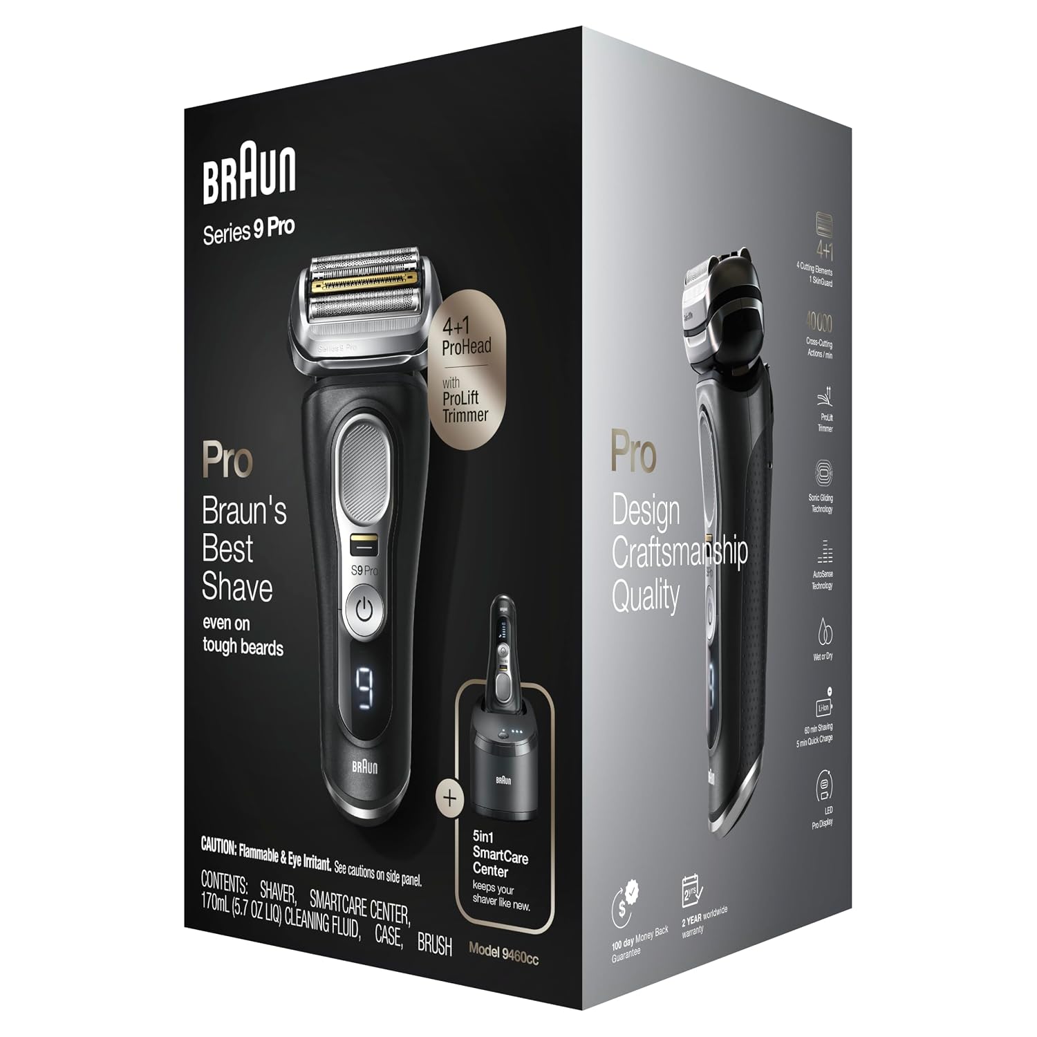 Braun Series 9 Pro 9460cc Electric Razor, Waterproof Foil Shaver, Wet/Dry Use, ProLift Beard Trimmer, 5-in-1 Cleaning & Charging SmartCare Center
