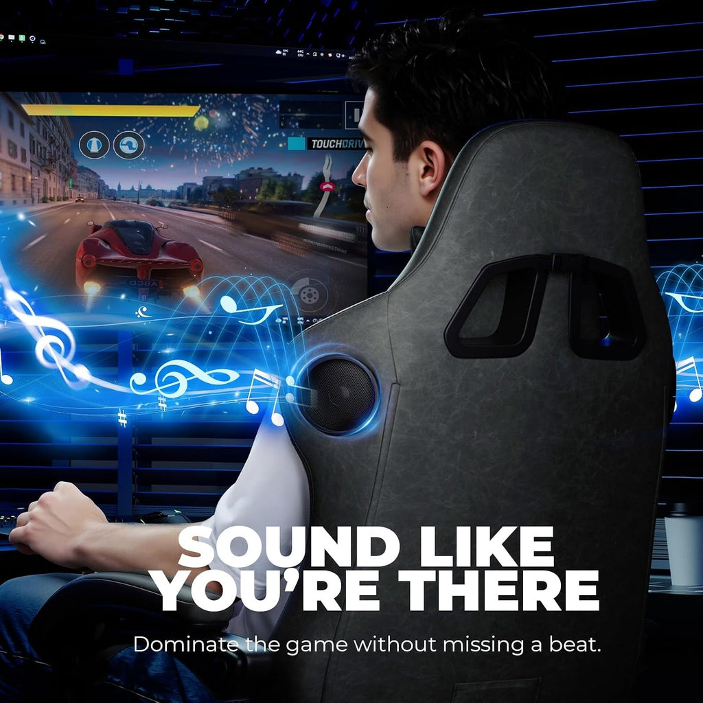 GTPLAYER ACE-PRO Music Gaming Chairs – Built-in Speakers, App Support & Bluetooth Control, Computer Game Chairs with Footrest for Adults, Ergonomic Reclining Silla, Linkage Armrest, Grey