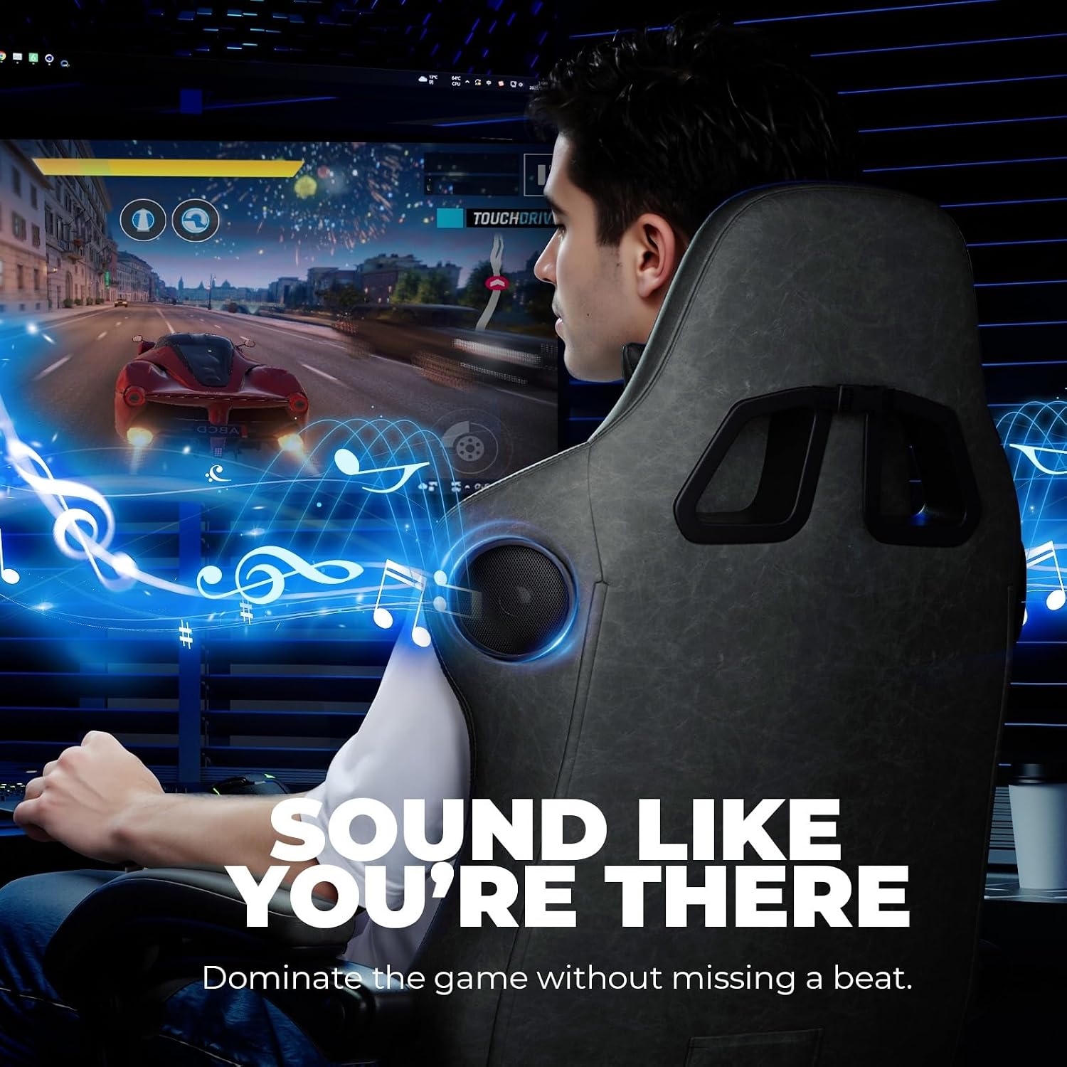 GTPLAYER ACE-PRO Music Gaming Chairs – Built-in Speakers, App Support & Bluetooth Control, Computer Game Chairs with Footrest for Adults, Ergonomic Reclining Silla, Linkage Armrest, Grey