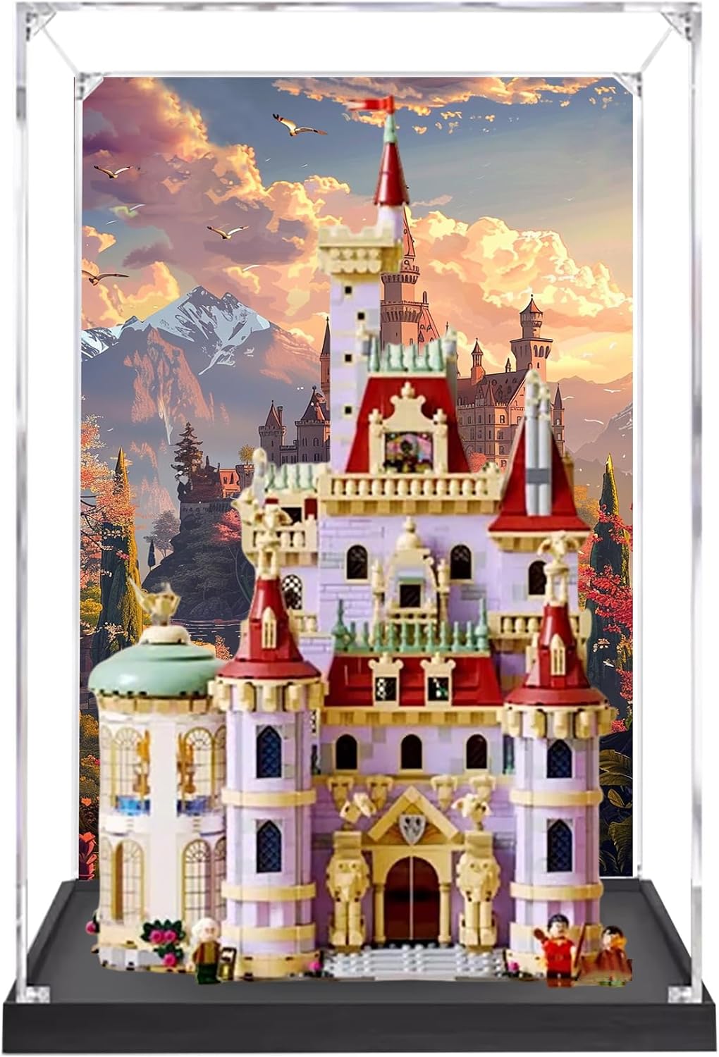 Acrylic Display Case for Lego 43263 Beauty and The Beast Castle Building Set– Dustproof Display Box & Showcase, Display Box Compatible with Lego 43263 -Only Display case (Base Spray 1)