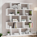 Cozy Castle Set of 2 Geometric Bookcase, S-Shaped Modern Bookshelf, Room Divider Bookshelf, 62' Tall Unique Abstract Bookcase with 5-Tier Display Shelf for Living Room Office, White
