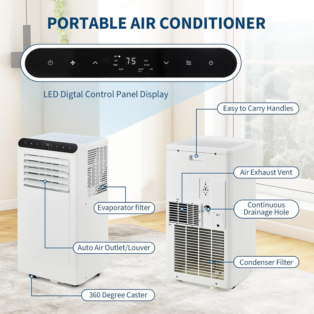 8,000 BTU Portable Air Conditioners, 3-in-1 Modes Up to Small Room, Portable AC Unit with Cooling, Fan, Dehumidifier, 24H Timer, Remote & Easy Window Installation Kit, White, for Bedroom,.
