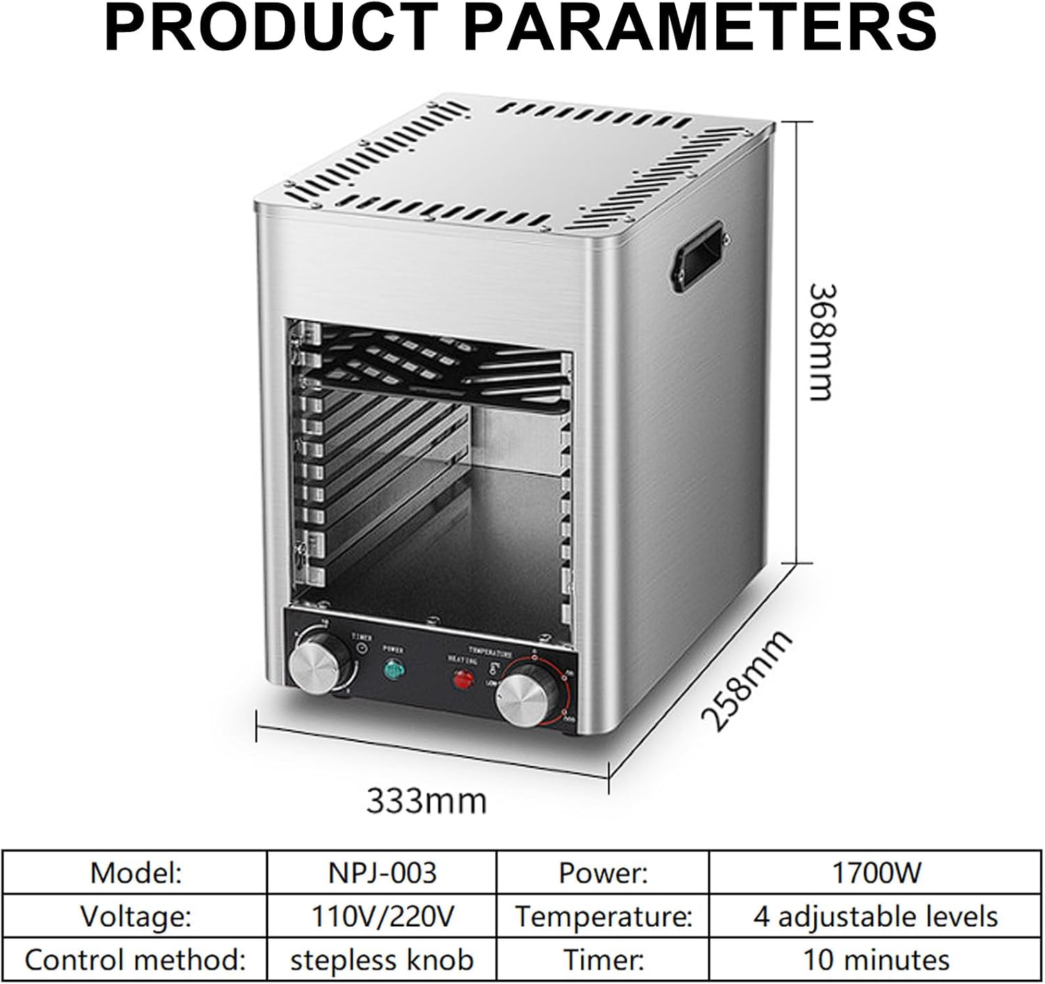 Indoor Countertop Broiler, 1700W 3400W Electric Grill, 800°C Constant Temperature Electric Oven, Adjustable Time Temperature, for Toast, and Broil Chicken, Beef, Pork, and Vegetables,NPJ-003-110V