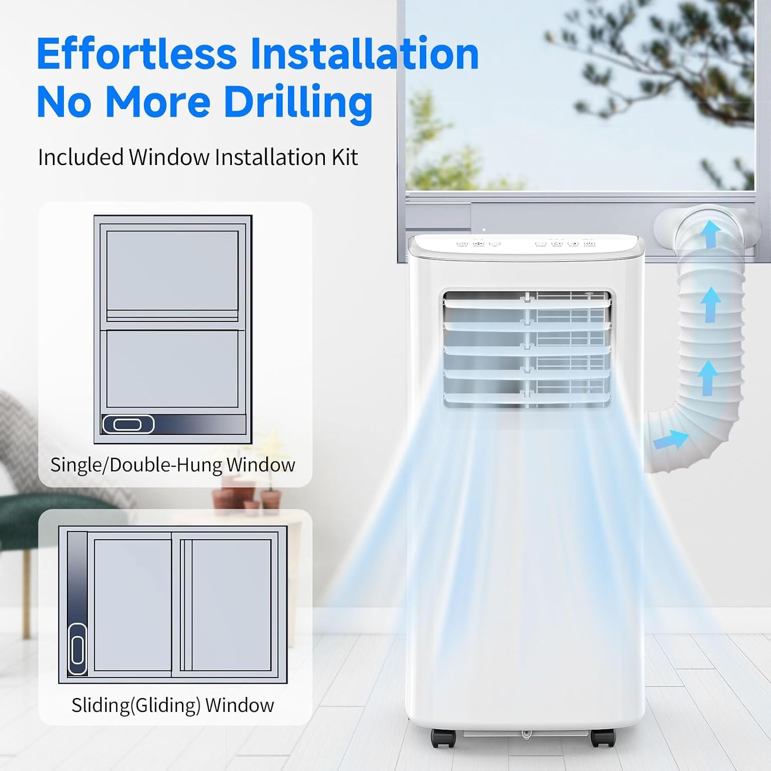 8500 BTU Portable Air Conditioner with Remote Control - 3-in-1 AC Unit Cools 450 Sq.Ft, Fan & Dehumidifier, Includes Installation Kit, Sleep Mode, for Bedroom, Office, Studio