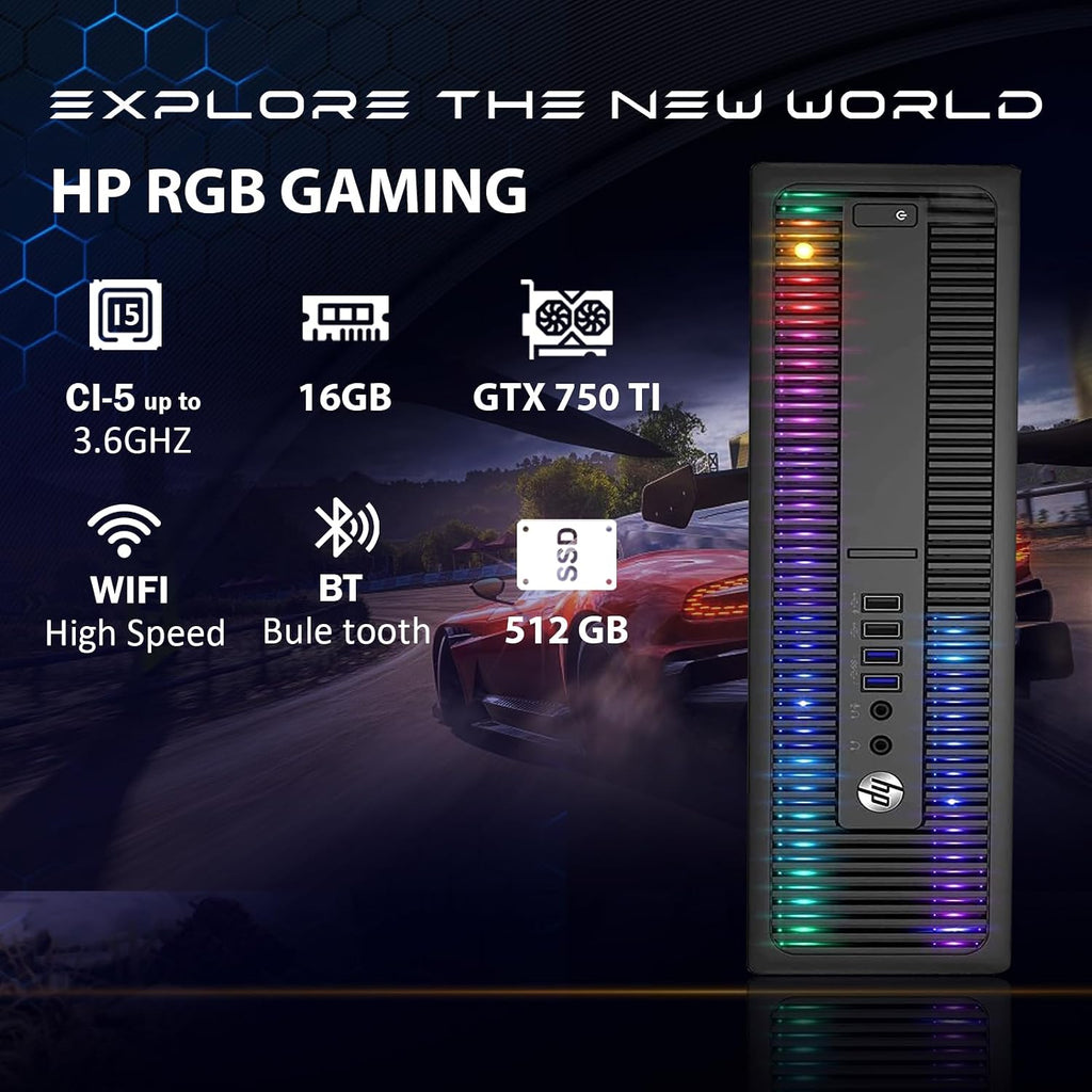 HP RGB Gaming Desktop Computer, Intel Quad Core I5-6500 up to 3.6GHz, GeForce GTX 750 Ti 4G, 16GB DDR4, 512G SSD, RGB Keyboard & Mouse, 600M WiFi & BT 5.0, Win 11 Pro (Renewed)
