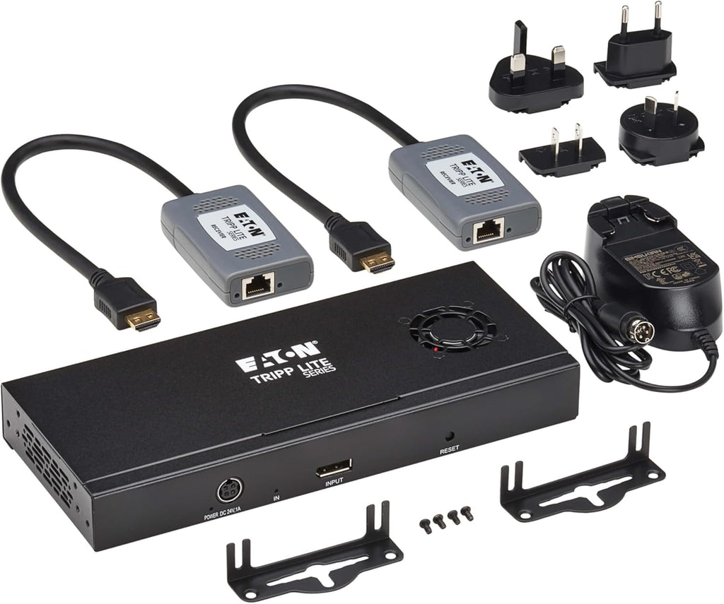 Tripp Lite Series 2-Port DisplayPort to HDMI Splitter + Extender Over Ethernet Cat6, Up to 8K@60Hz Video, 1 in 2 Out, DP 1.4, MST Hub, TAA Compliant, Plug-and-Play, 1-Year Warranty (B156E-002-H8K-K)