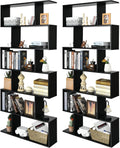 Giantex Geometric Bookcase Set of 2, S-Shaped Wooden Bookshelf, 6-Tier Modern Freestanding Decorative Storage Display Shelves for Bedroom, Living Room (2, Black)