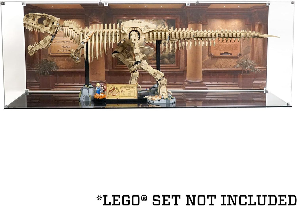 Display Case Compatible with LEGO 76968 Dinosaur Fossils Tyrannosaurus Rex – Fossil-Inspired Printed Background – Set Not Included