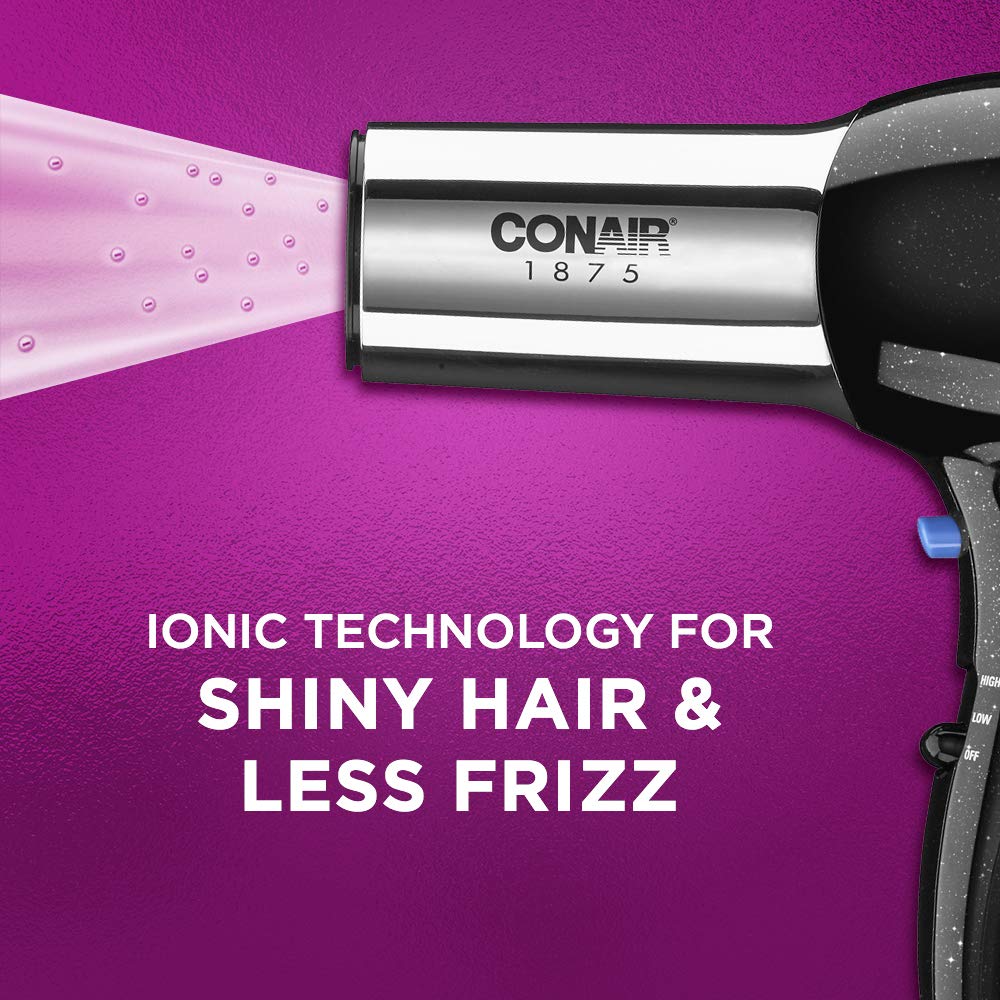 Conair Hair Dryer,1875W Full-Size Hair Dryer with Ionic Conditioning,Blow-Dryer,Tourmaline Ceramic Technology for Quick Drying,Black/Chrome,(Pack of 4)