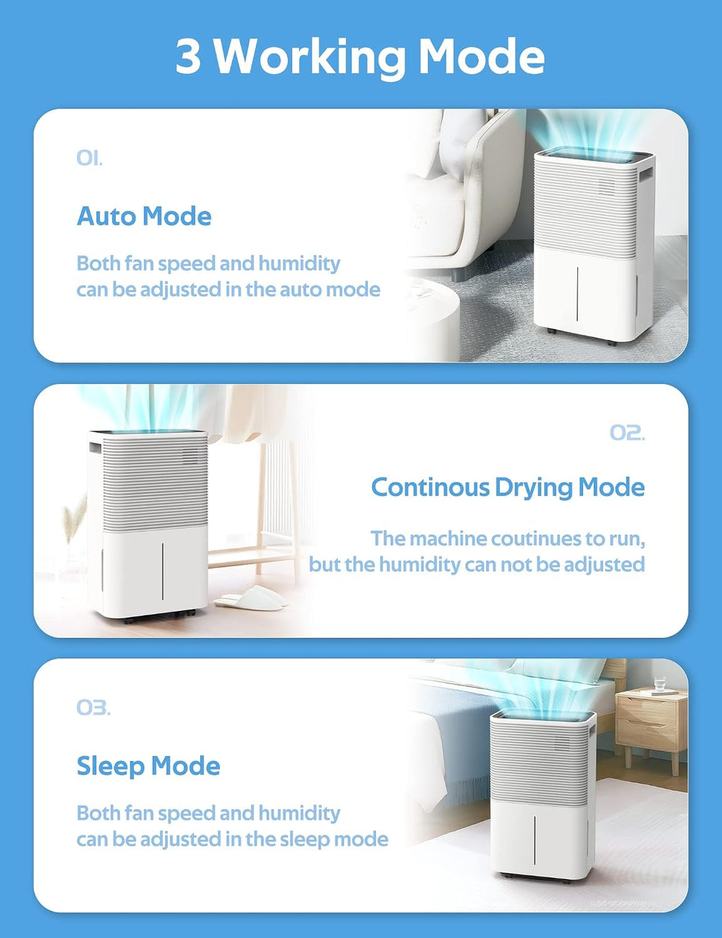 ZAFRO Dehumidifiers for Home, Bathroom, Bedroom, 45 Pints (50 Pint Under 90°F/90% RH) Dehumidifier with Auto Defrost, 4L Water Tank, 3 Colors LED Light, White