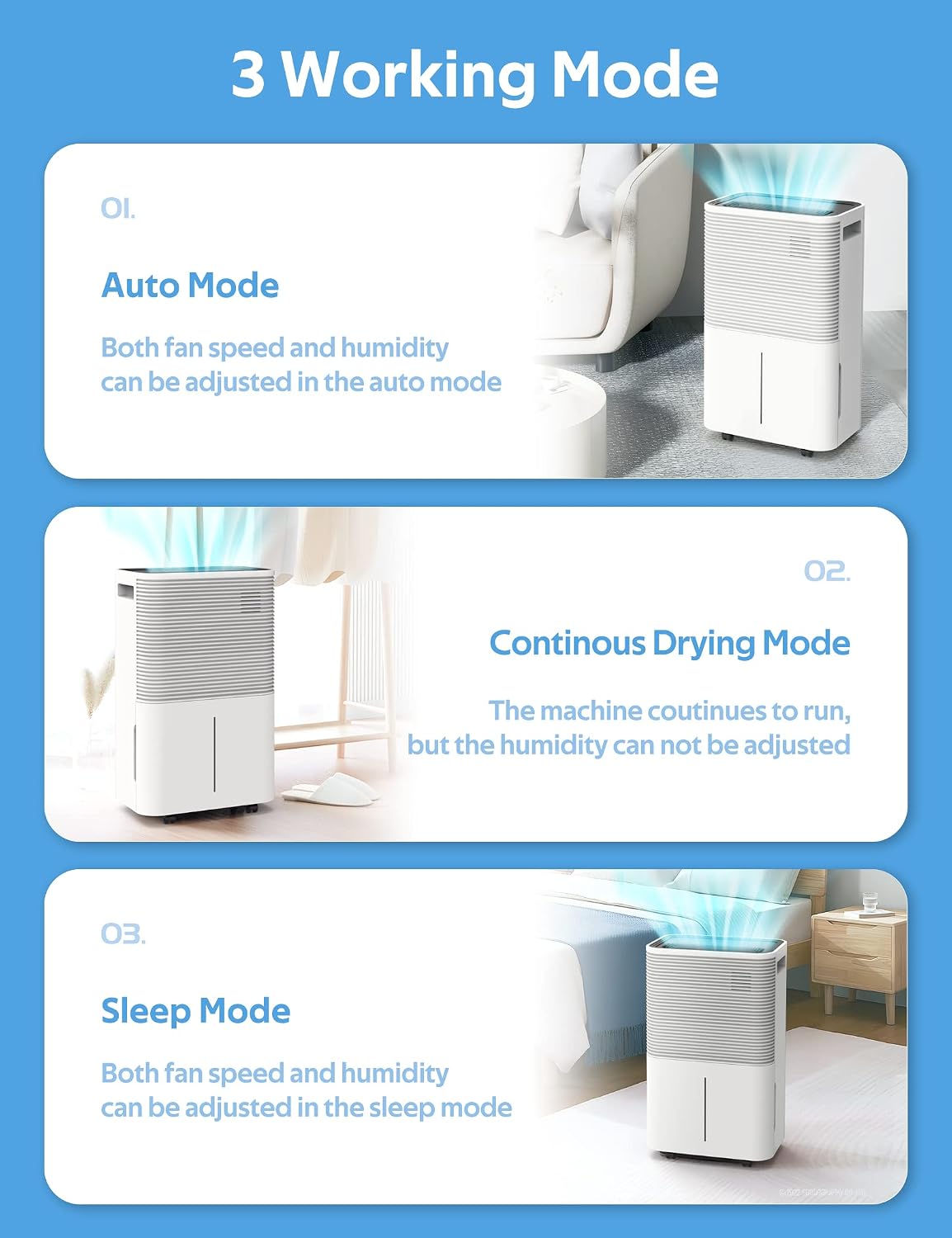 ZAFRO Dehumidifiers for Home, Bathroom, Bedroom, 45 Pints (50 Pint Under 90°F/90% RH) Dehumidifier with Auto Defrost, 4L Water Tank, 3 Colors LED Light, White