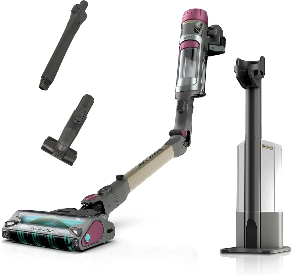 Shark Cordless Vacuum Cleaner with HEPA Filter, PowerDetect Clean & Empty, Powerful Suction, Auto-Empty System, Pet Hair Pickup, Carpets & Hardfloor, Red/Gold (Renewed)