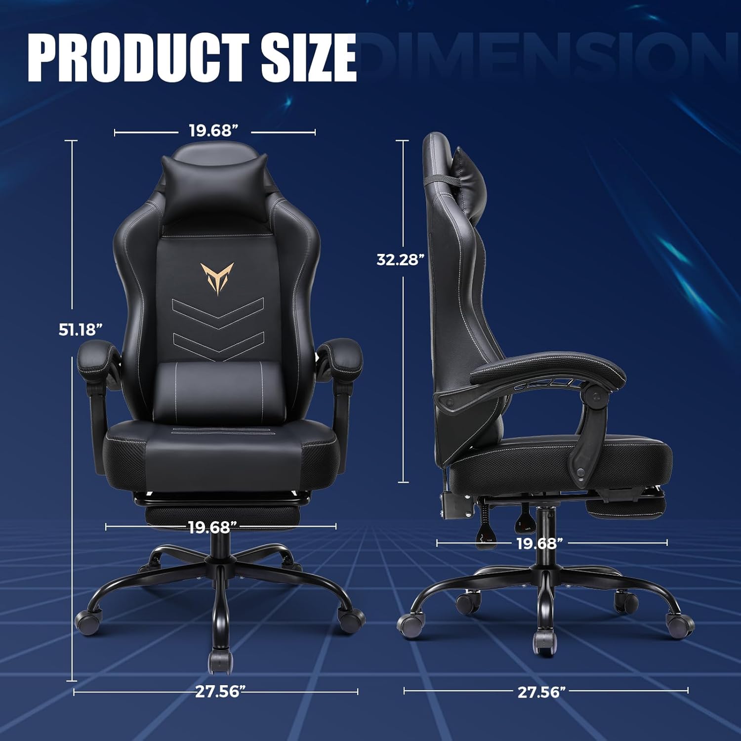 GTPLAYER Gaming Chair with Footrest, Recliner Chair with Headrest & Lumbar Support, Linkage Armrest,Ergonomic Gaming Chair 350lbs, High Back Office Home, Black