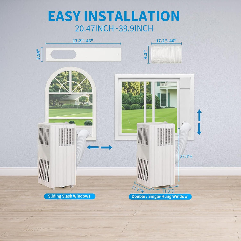 Portable Air Conditioners, Cool up to 350 Sq. Ft, 8,000 BTU 3-in-1 Movable AC for Bedroom with Dehumidifier, Fan, Sleep Mode, 24H Timer, Remote Control, and Window Installation Kit Included