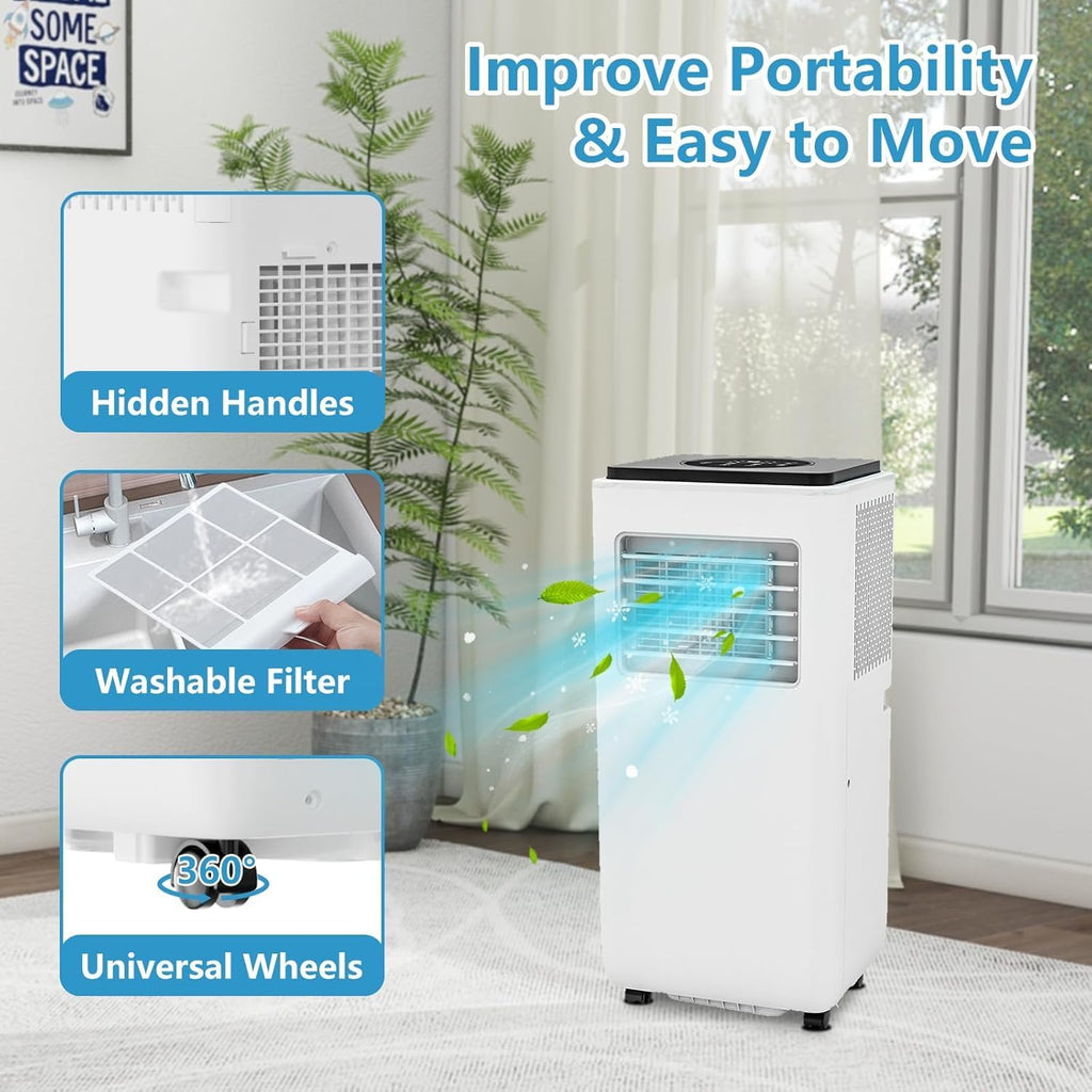 8000BTU Portable Air Conditioner, 3-in-1 Air Conditioner, Cooling Area up to 350 Sq. Ft. Room Air Conditioner with Remote Control/Cooling/Fan/Dehumidifier for Home, Office, Bedroom, White&Black