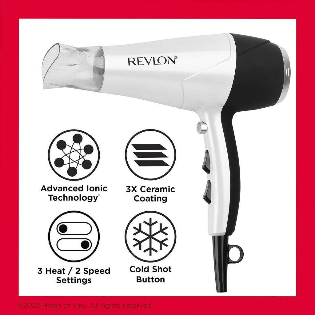 REVLON Volume Booster,Hair Dryer with Curl Enhancing Diffuser | Increase Volume,Decrease Frizz and Damage,Fast Drying,1875 Watts (White),(Pack of 6)