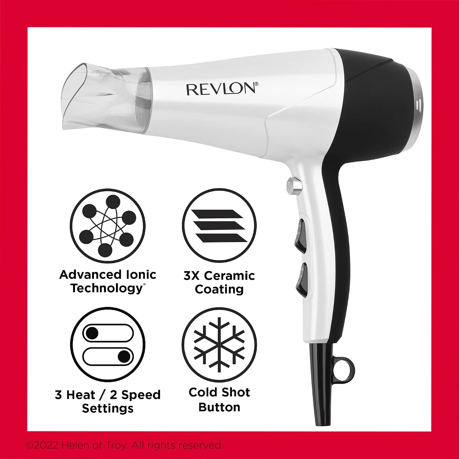 REVLON Volume Booster,Hair Dryer with Curl Enhancing Diffuser | Increase Volume,Decrease Frizz and Damage,Fast Drying,1875 Watts (White),(Pack of 6)