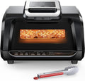 1750W smokeless Indoor Grill Air Fryer Combo, 7-In-1 Smokeless Electric Air Grill with See-Through Window, Non-Stick Removable Plates, Oil-Free Cooking Up to 450°F, Tongs, 4QT, Black
