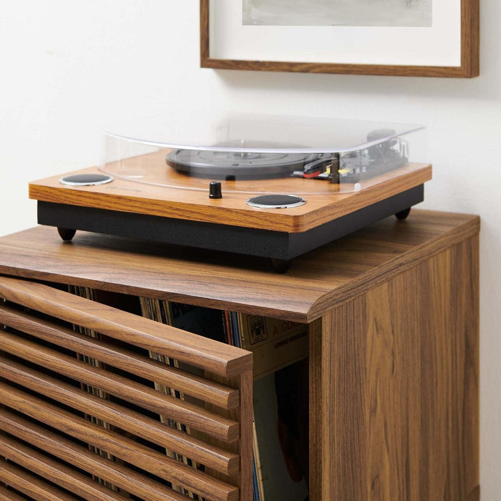 Modway Render Mid-Century Modern 19' Vinyl Record Display Stand in Walnut, 19 Inch